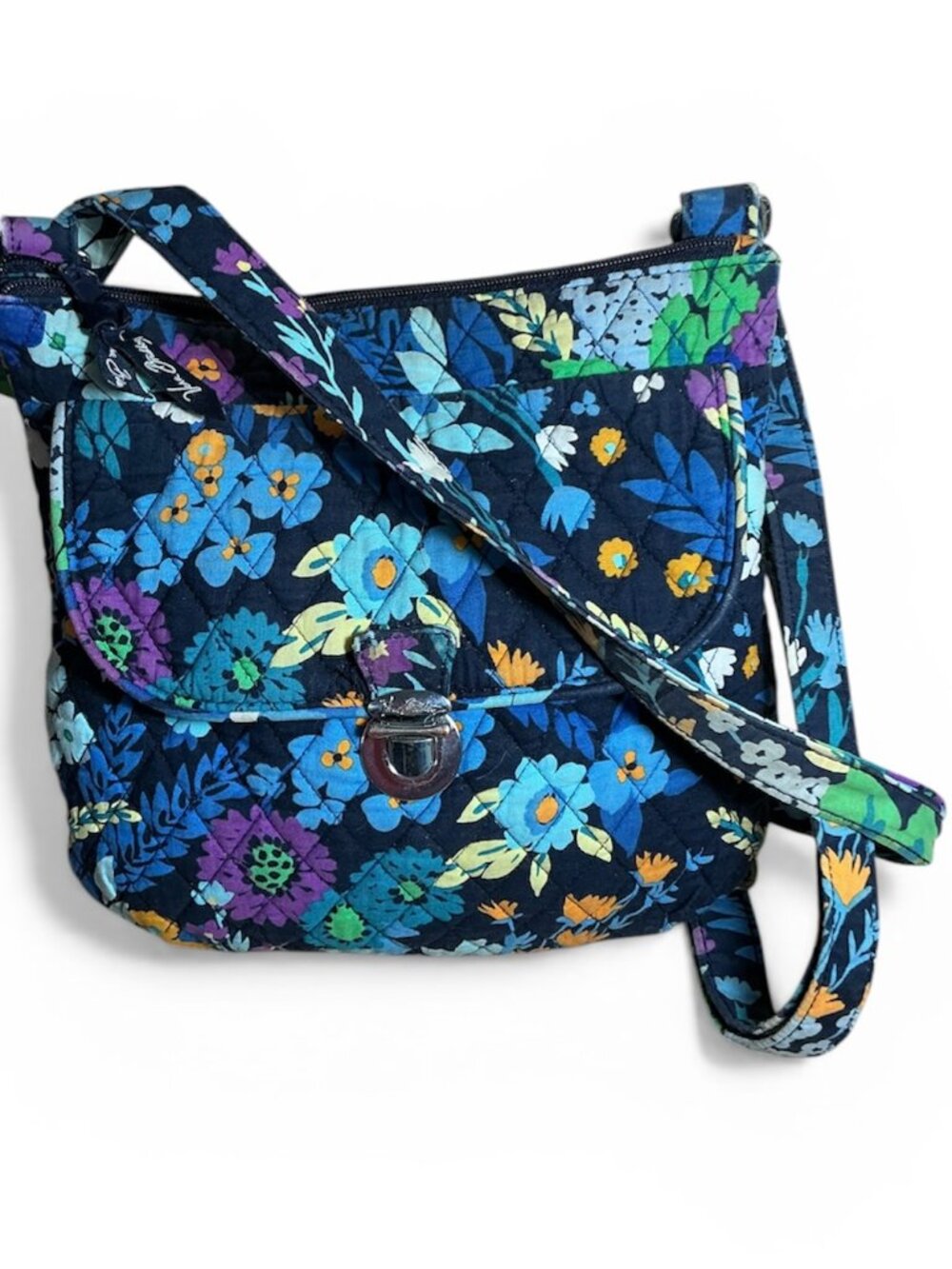 Vera Bradley Crossbody Hipster Quilted Midnight Blues Pattern Floral EUC